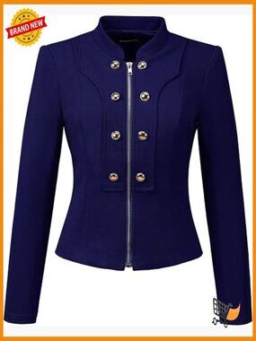 Vintage Steampunk Crop Jacket Zip Up Button Decor Blazer